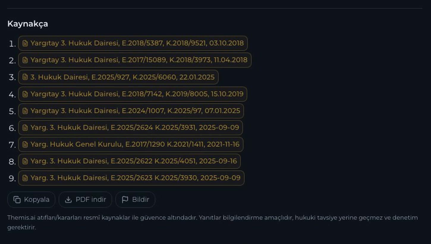 Gerçek analiz kaynakçası: altı Yargıtay ve BAM kararı, künyeli tıklanabilir atıf rozetleri