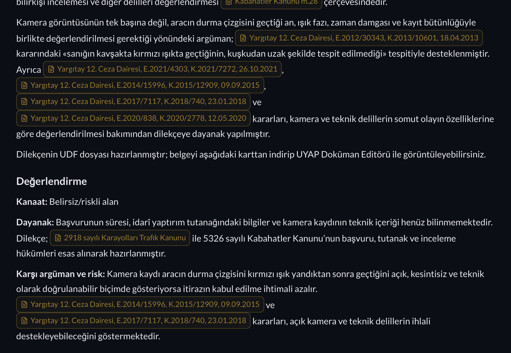 Dilekçe kapak notu: dayanak atıflar ve belge indirme seçenekleri