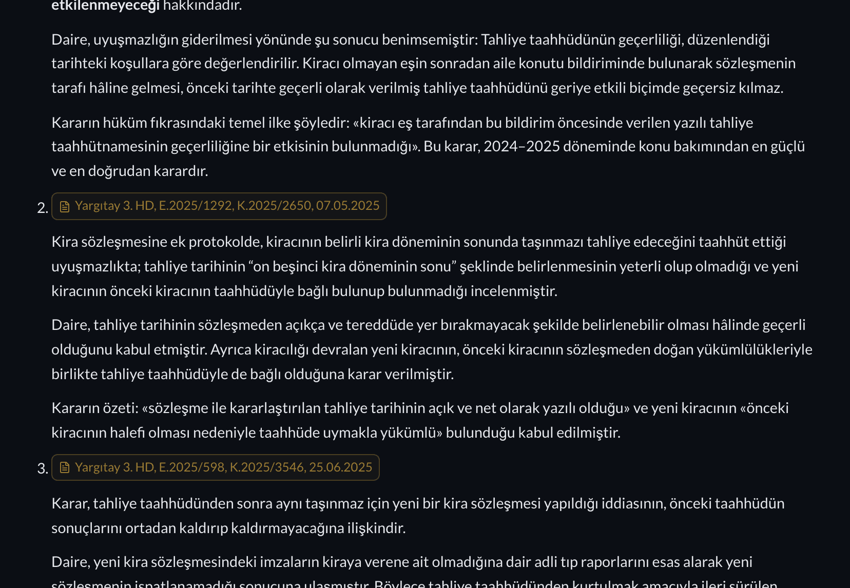 Karar Ara sonuç listesi ve künyeli atıf rozetleri — gerçek akış kaydı