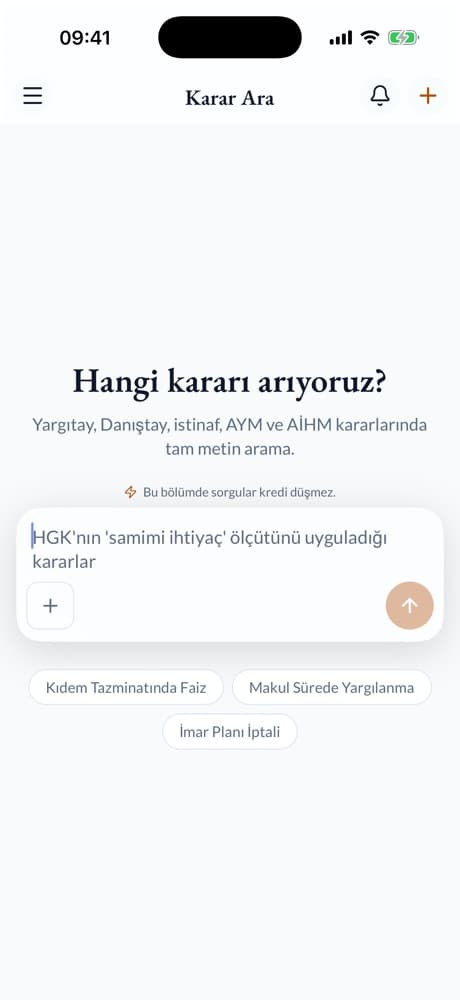 Themis mobil Karar Ara ekranı: HGK samimi ihtiyaç araması